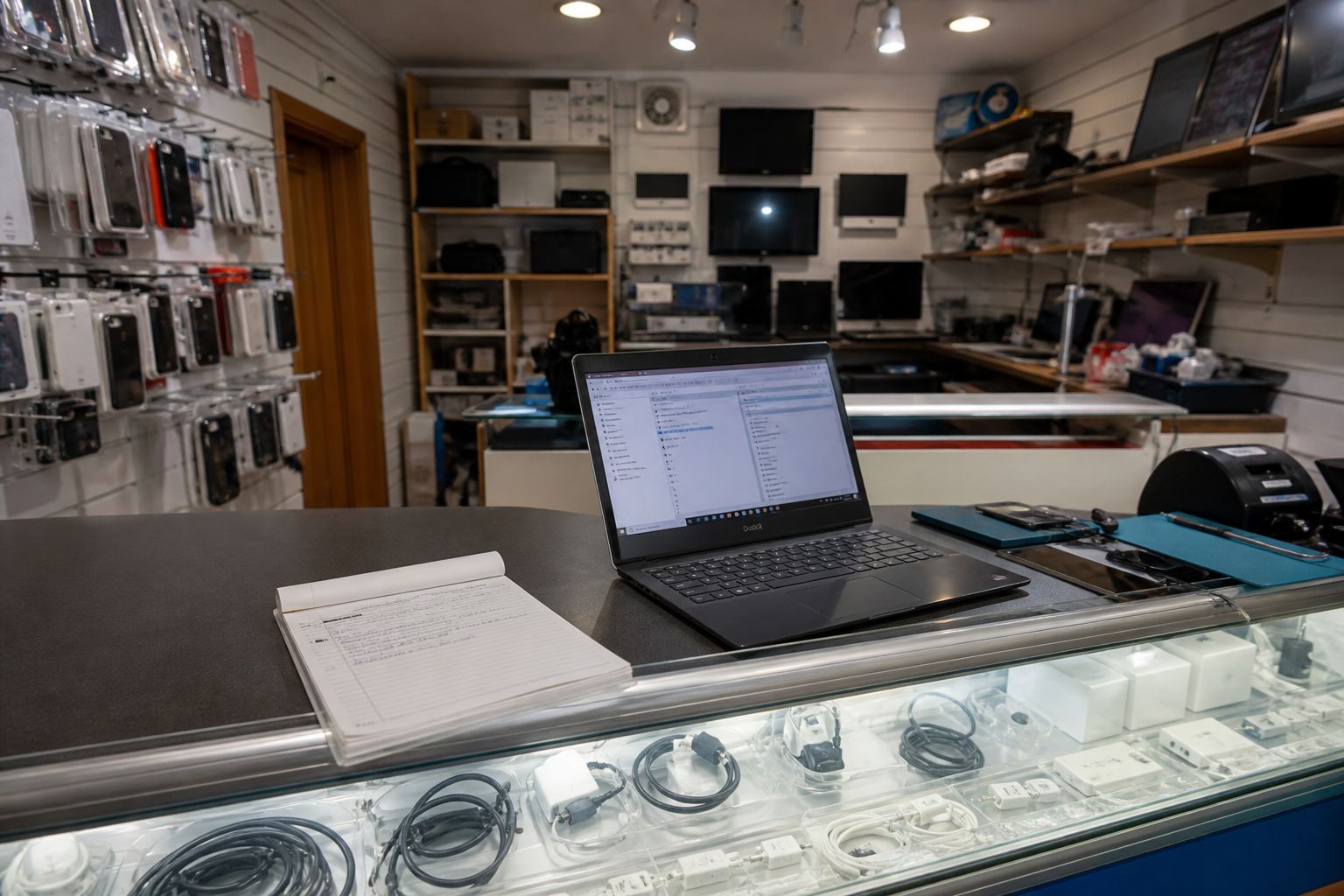 Workshop counter with a machine booked in